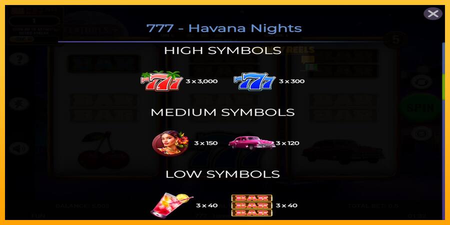 777 - Havana Nights παιχνιδομηχανή για τα χρήματα, εικόνα 5