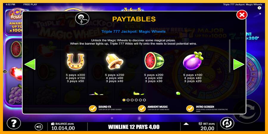 Triple 777 Jackpot Magic Wheels παιχνιδομηχανή για τα χρήματα, εικόνα 5