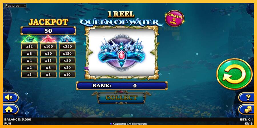 1 Reel Queen of Water παιχνιδομηχανή για τα χρήματα, εικόνα 2