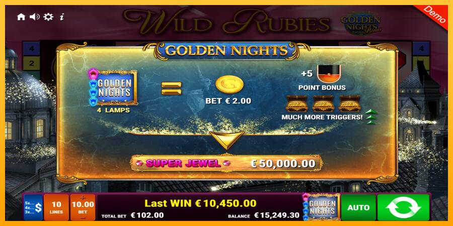 Wild Rubies Golden Nights παιχνιδομηχανή για τα χρήματα, εικόνα 5