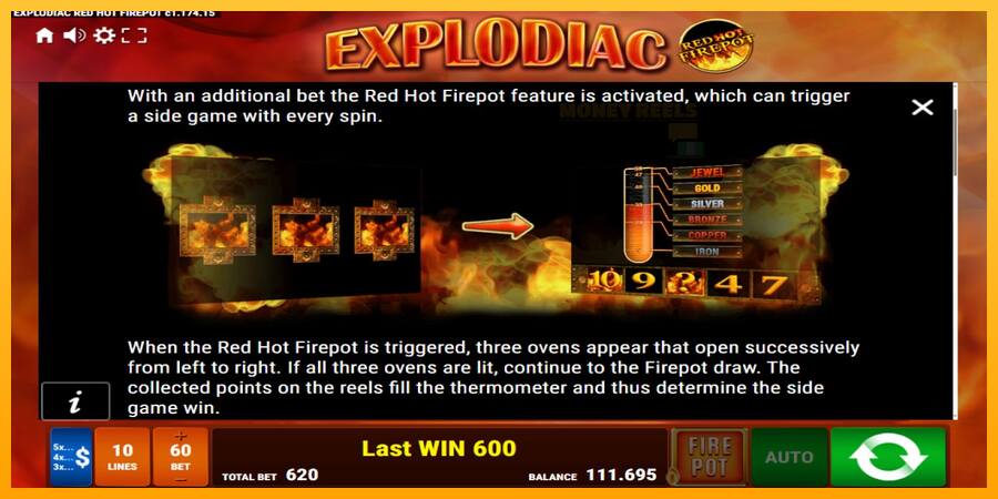 Explodiac Red Hot Firepot παιχνιδομηχανή για τα χρήματα, εικόνα 7