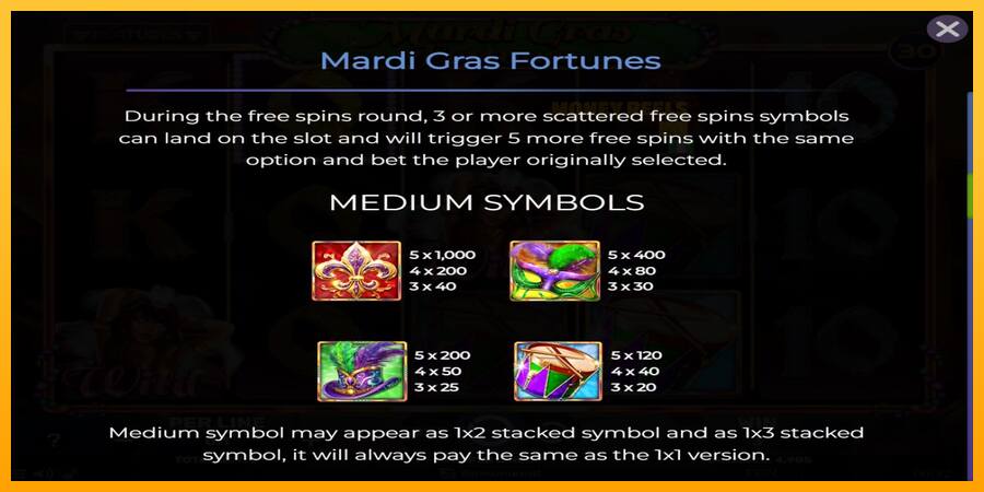 Mardi Gras Fortunes παιχνιδομηχανή για τα χρήματα, εικόνα 5